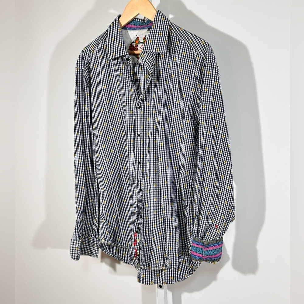 Y2K Robert Graham Gingham Button-Up Shirt Embroidered Cuff Detail Boho XL